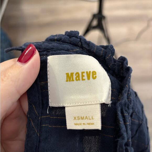 Maeve Navy Blue Blouse With Copper Metallic Stripes Size XS - Picture 6 of 7